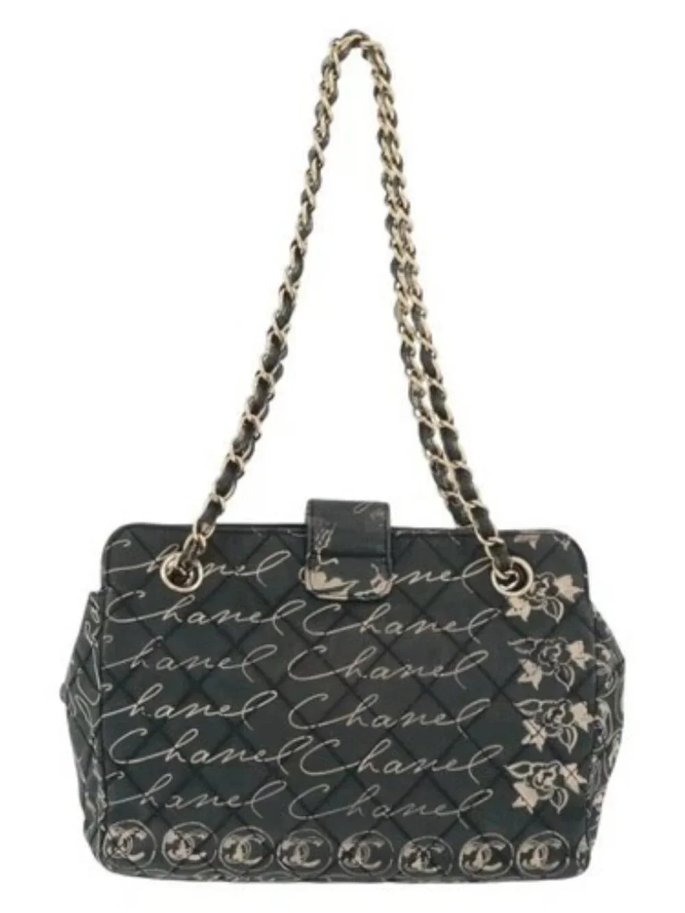 CHANEL Matelasse Chain Shoulder Bag Nylon Green Gold CC Auth ARZ394A
